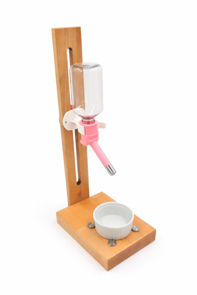 Stojak drewniany z poidłem naturalne drewno z miską ceramiczną