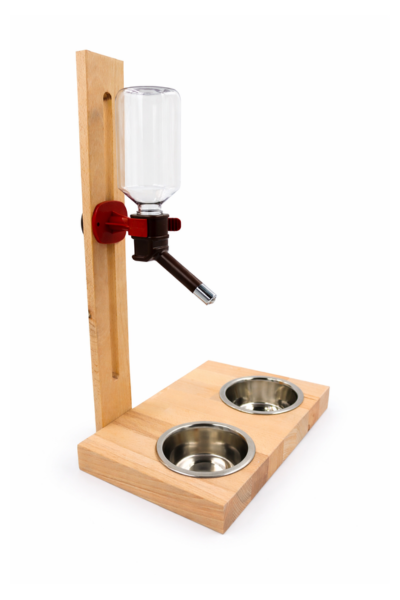 Drewniany stojak z poidłem automatycznym podwójna miska